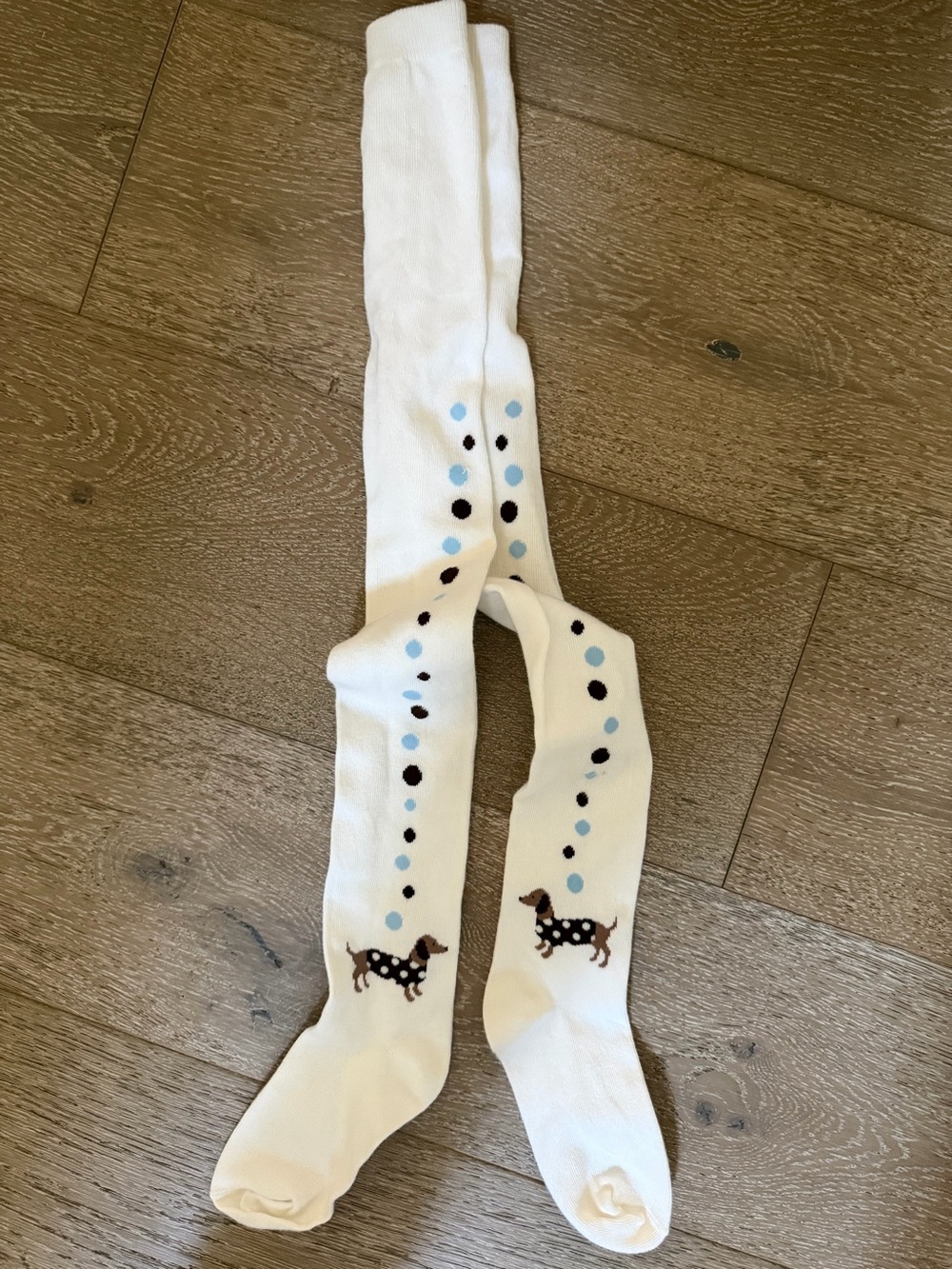 Girls Gymboree Polka Dot Prep White Tights Dachshund Dog Size 5-7 Like New!